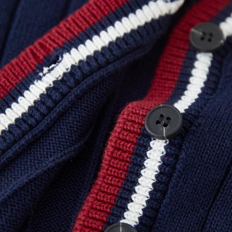 Кардиган вязаный контрастного цвета в стиле колледжа, с вышивкой, для мальчиков и девочек, школьная форма, классная форма, детский свитер-кардиган, куртка