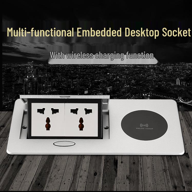Two-Pin Three-Hole 250V/13A Pop-Up Desktop Socket with Wireless Charging