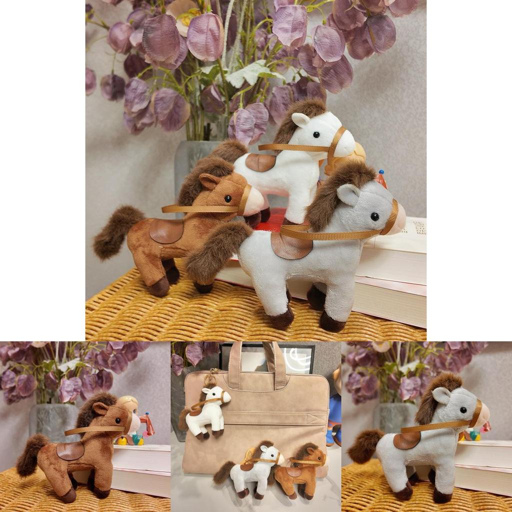 Cute Horse Plushie Keychain With Pp Cotton Filling Soft Short Fur Animal Decor Gift