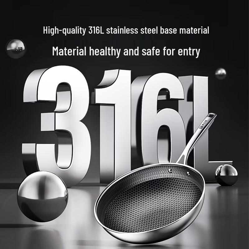 KOBACH 30cm 316L Stainless Steel Non-stick Flat Bottom Wok