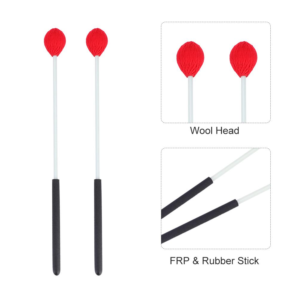 1 пара шерстяных палочек для маримбы с ручками из резинового стекловолокна для начинающих (красный)