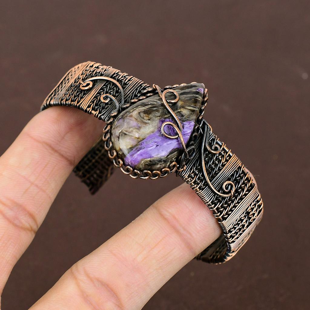 Русский чароит, браслет-манжета ручной работы с оплеткой из медной проволоки, регулируемый m1k27