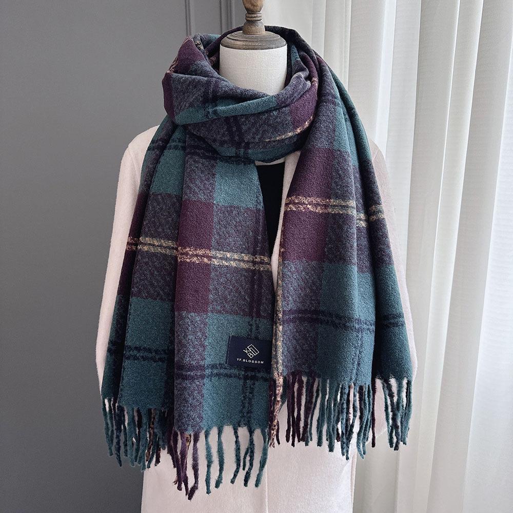 Цветная клетка квадратная кисточка имитация кашемира шарф женский зимний теплый модный верхний платок шарф