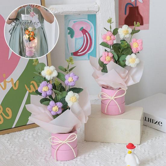 Букет крючком со светодиодной подсветкой, ручной работы, вязаный цветок, искусственный букет, яркий внешний вид, фальшивый букет, подарок на День святого Валентина