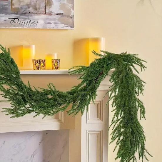 Зимняя гирлянда из зелени, искусственная гирлянда из сосновых иголок, рождественская подвесная гирлянда из искусственных сосновых веток для перил каминной двери