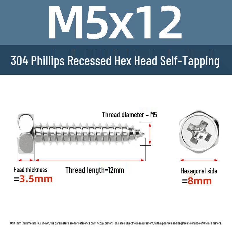 Yigu 304 Stainless Steel Phillips Recessed Hex and Slotted Self-Tapping Screws for Wood, M3-M8