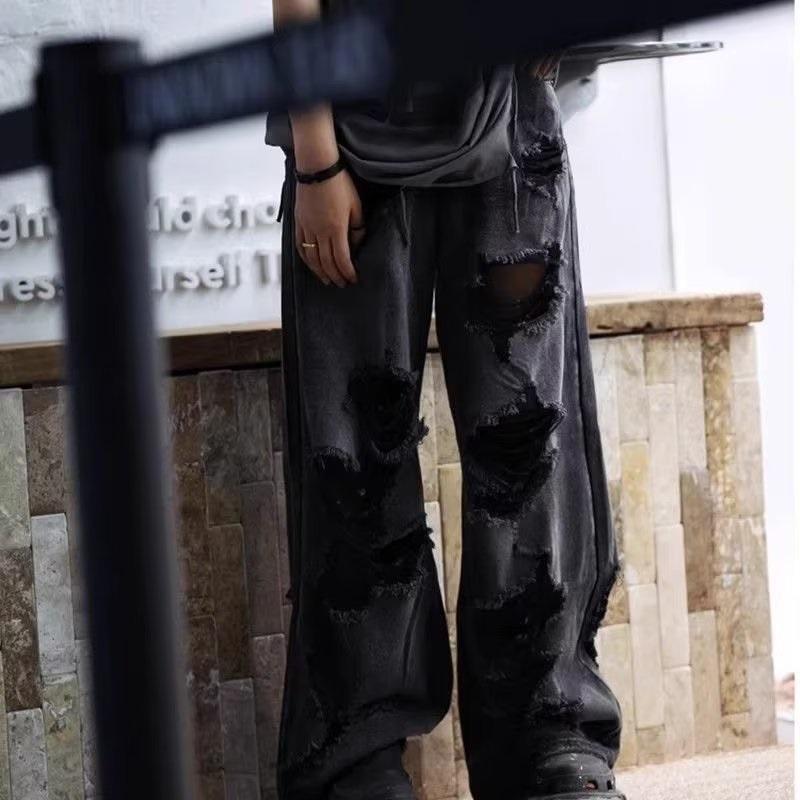 Джинсы в американском стиле Old Ruffian Handsome с широкими штанинами и рваными деталями, уличные свободные прямые брюки для мужчин