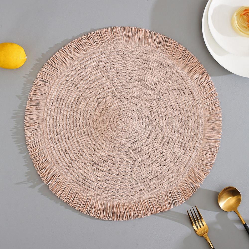 Round Heat Resistant Place Mat with Tassel Dining Table Mat Braided Placemat  Home