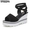 Summer Wedge Heel High Heel Roman Shoes Thick Soled Student Sandals Female Cross Muffin Sole Waterproof Platform Women's Shoes