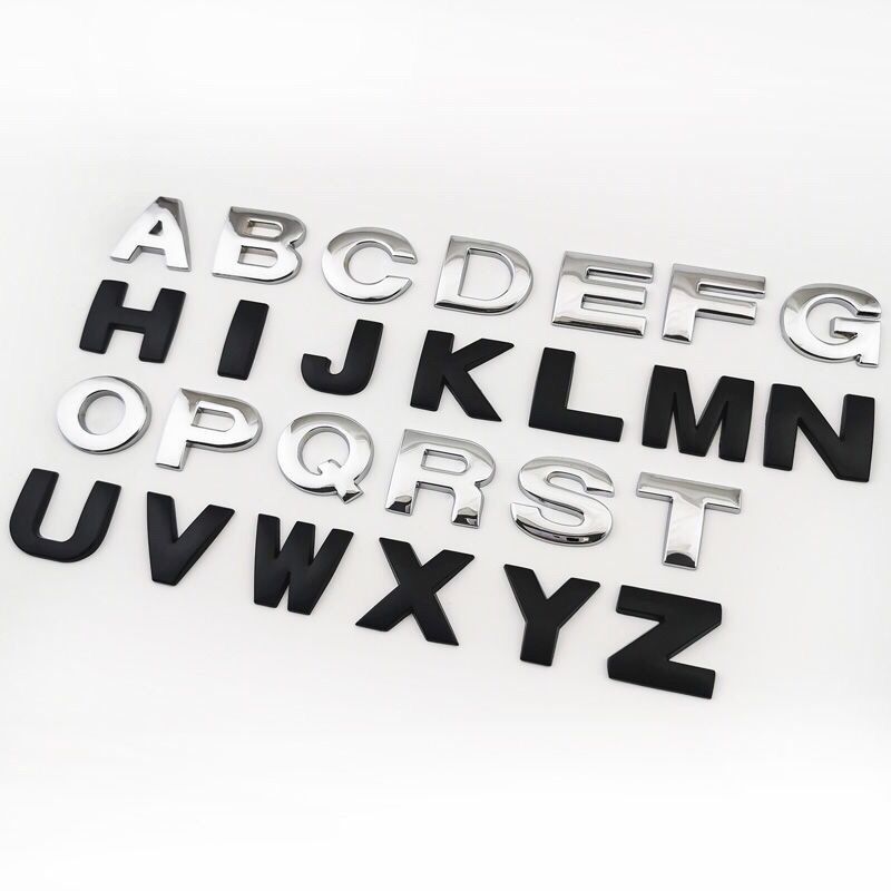 AAYJ1 25mm 45mm DIY 2015 3D Sharp Letters Numbers Full Alphabat Nameplate Logo Trunk Badge Sticker I Love Any Cars Black Chrome