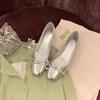 Grape Mom Studiolee~ Classic Round Head Bow Light Mouth Soft Bottom Square Head Pearl Ballet Silver Single Shoes Women