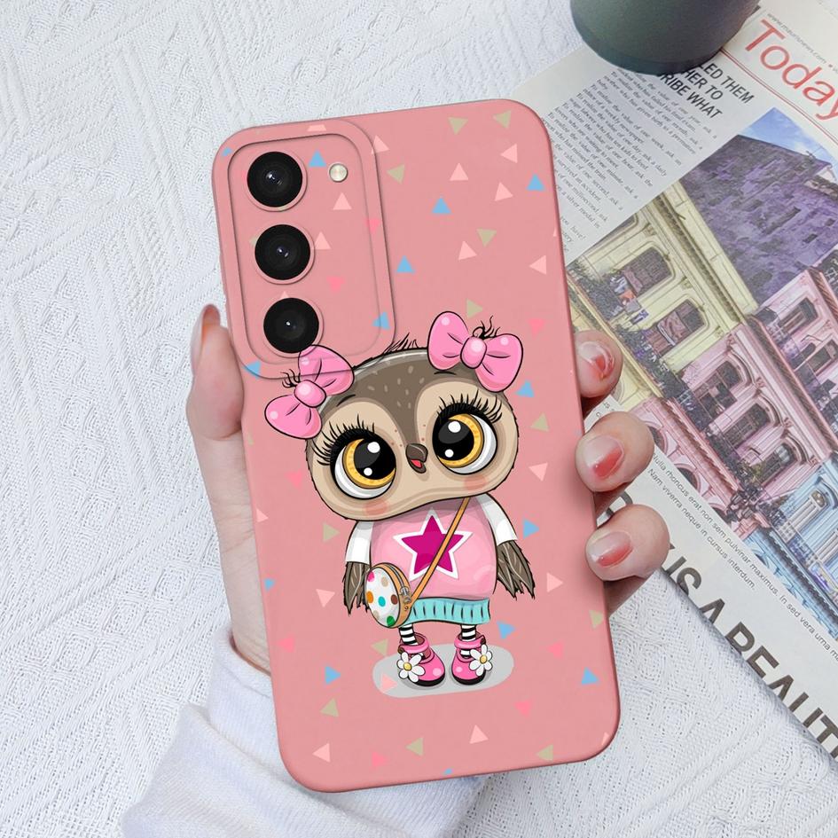 Case For Samsung Galaxy S22 S23+ S20 S21 Plus Ultra S 20 21 Cute Cat Owl Pattern Protective Liquid Square Silicone Case Bumpers For Samsung S23 Fundas
