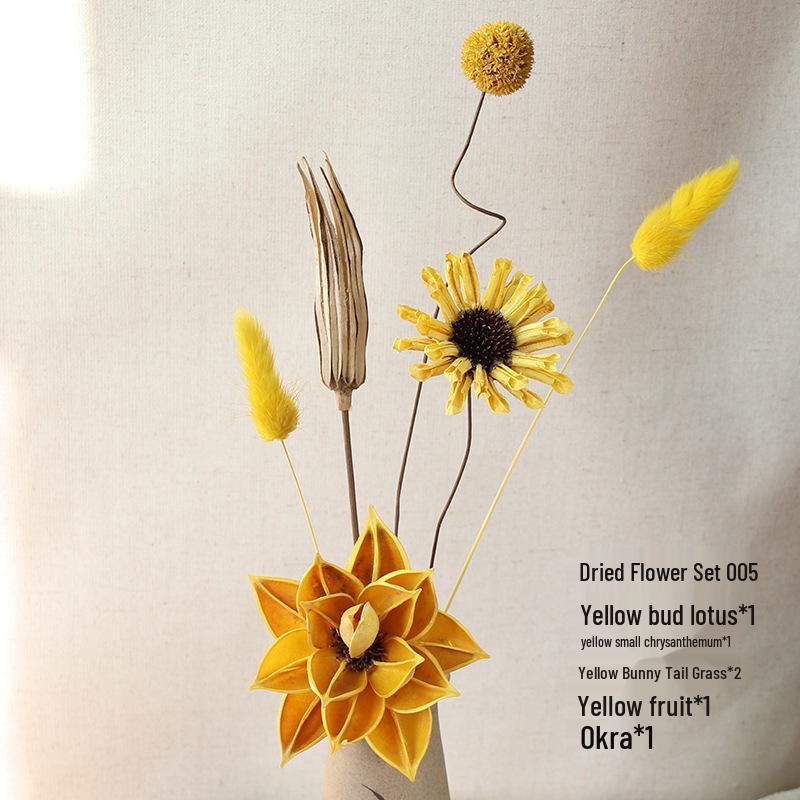 Zen Lotus Dried Flower Bouquet: Natural Chinese Style Living Room Decoration