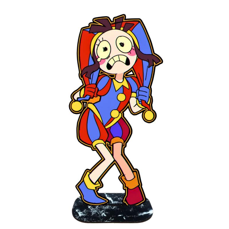 Pomni Caine Wooden Stand Figure Cute Cartoon Anime Character HD Print Smooth Desk Decor Lovely Ornament Collection Gift For Fans