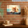 2D Flat, Orange Tabby Kitten Bathing Metal Sign - Cute Cat Bathroom Aluminum Wall Decor Bathroom & Powder Room Wall, Kids' Bathroom Decor, Whimsical