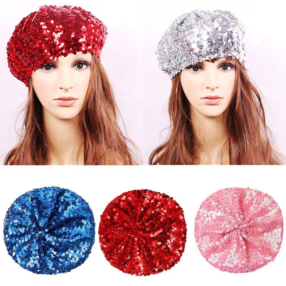 Мода Индивидуальность Блестки Блестки Очаровательная Танцевальная Сцена Кепка Художник Живописец Шляпы Гэтсби Береты