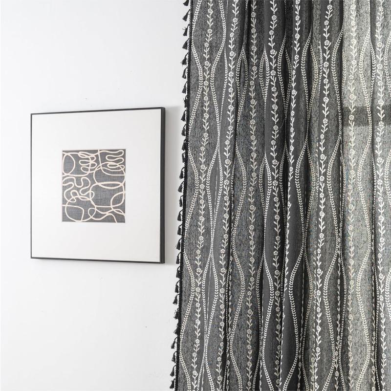 Полосатые Цветочные Бохо Шторы для Спальни Гостиной, Богемные Винтажные Кисточки Оконное Убранство Драпировка для Домашнего Декора Карман для Карниза, 1 шт.