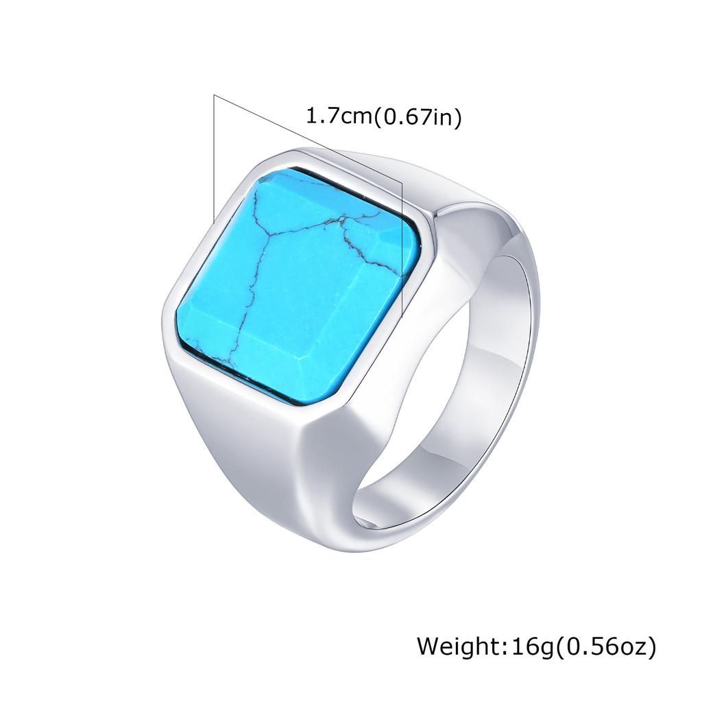 Punk Natural Stone Ring for Men Boys,Never Fade Stainless Steel Square Signet Ring,Birthday Valentine's Day Father Gift for Him