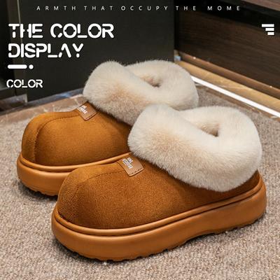 Модные ботинки на платформе, увеличивающие рост, толстая подошва, женская хлопковая обувь, зимние теплые мокасины без застежек, ботильоны для домашнего шитья 2024