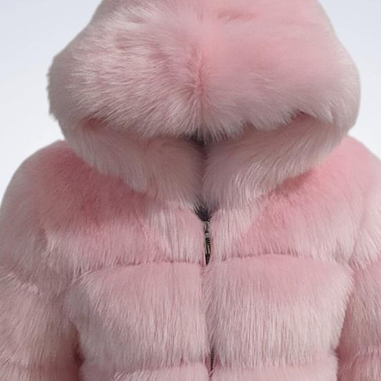 Пальто из искусственного меха с капюшоном на молнии для женщин, однотонное теплое пальто в стиле пэчворк с длинными рукавами