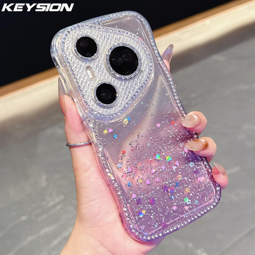 KEYSION Градиентный прозрачный чехол со стразами для Huawei Pura 70 80 Pro 70 Ultra, с защитой камеры, противоударная задняя крышка