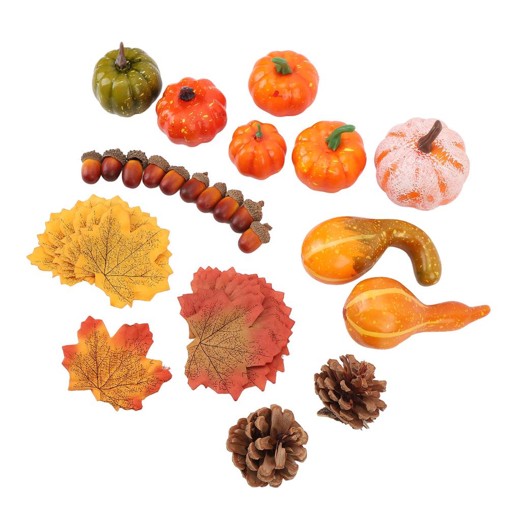 Набор осеннего декора с тыквами 50 шт. 30 кленовых листьев 10 желудей 2 сосновые шишки 8 тыкв искусственная тыква осенние листья желуди