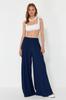 Women's Fashion Navy Blue Woven Gipe Detailed Trousers