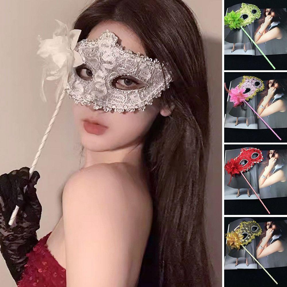 With Holding Stick Handheld Masquerade Masks Translucent Half Face Mask for Women