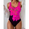 Women's One-Piece Swimsuit Slim Fit Waist-Cinching Round Neck Floral Print Black with Pink Flowers High Elasticity Swimsuit for Beach Pool Summer