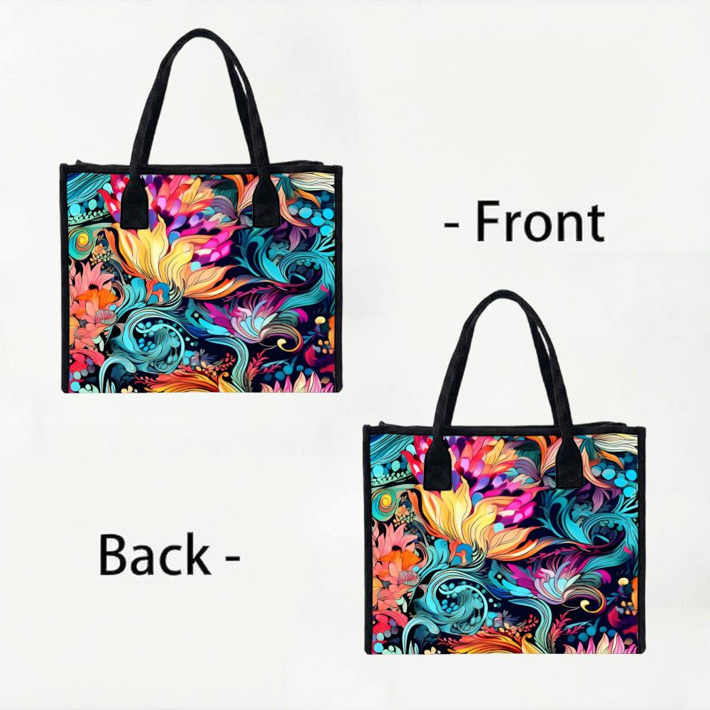 Colorful Floral Large Tote Bag Casual Shoulder Handbag for Daily Shopping Travel Use