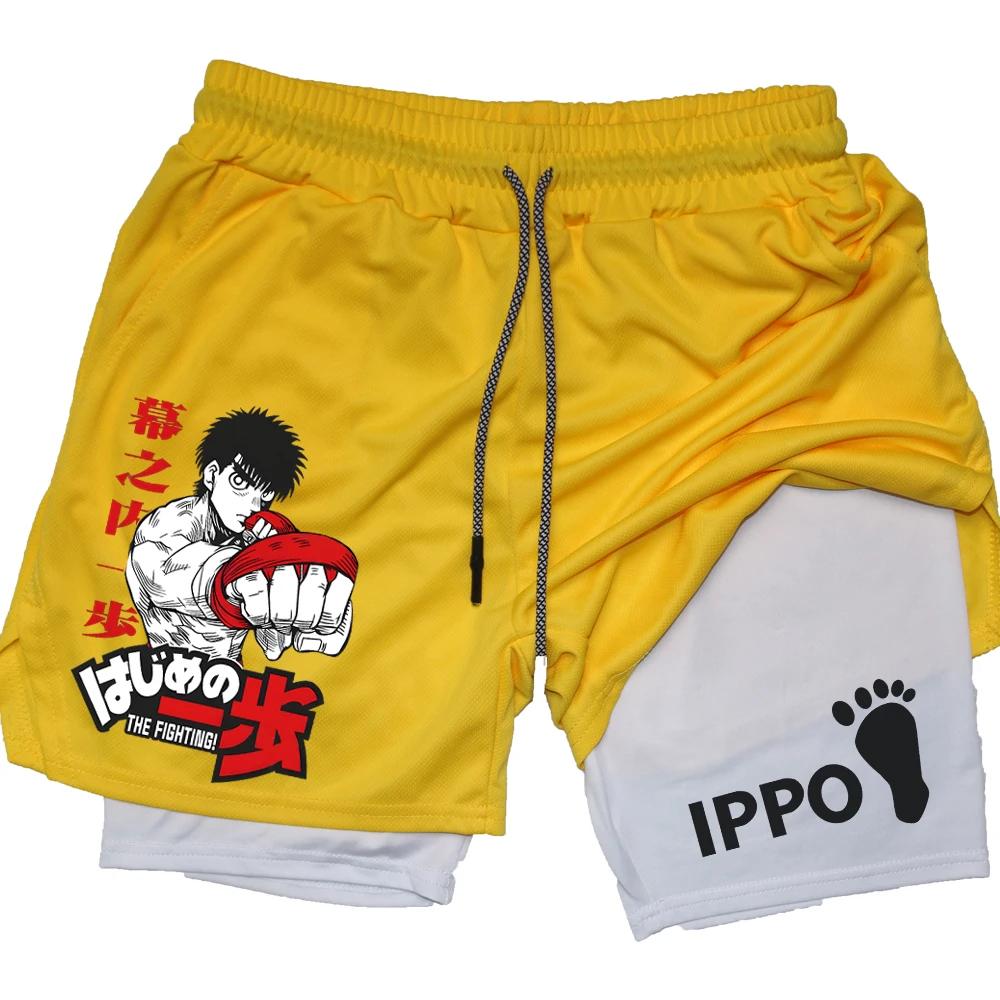 IPPO Аниме Спортивные Шорты Мужские Боксерские Готические Манга 2 в 1 Компрессионные Функциональные Шорты Быстросохнущие Спортивные Короткие Штаны Летние