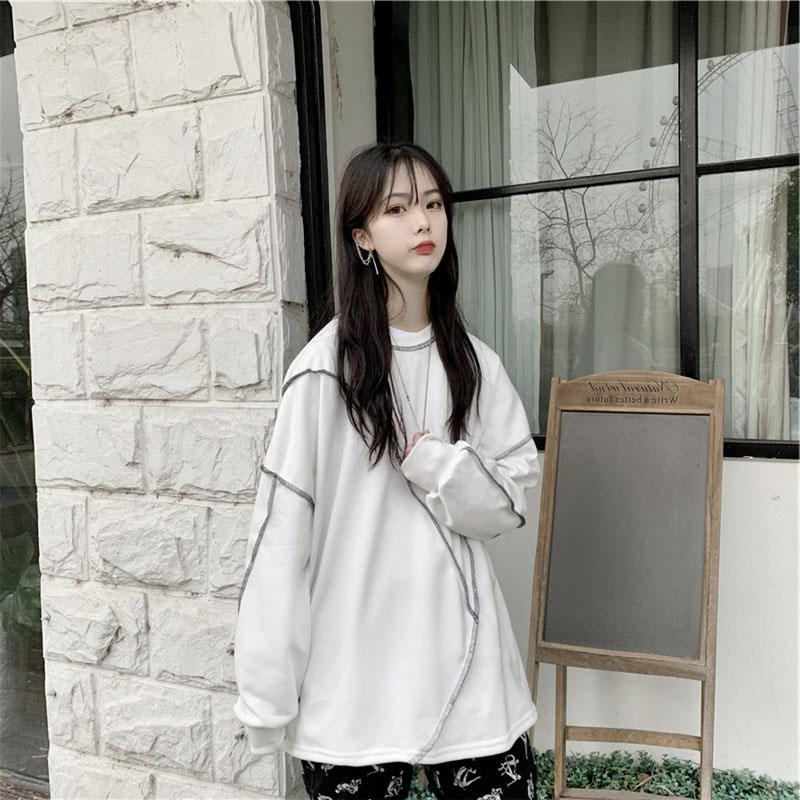 Толстовки без шляпы Harajuku BF Style Черные хип-хоп Шикарные толстовки для подростков Осенние модные универсальные повседневные простые женские уличные одежды Новинка