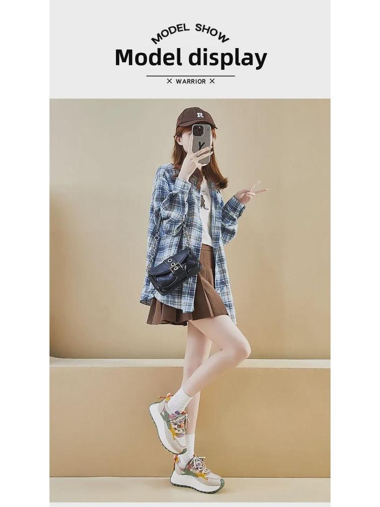 Корейские новые папины туфли для женщин, осень 2024 г., студенческие беговые и повседневные туфли, толстая подошва, увеличивающие рост, модель BN016-1