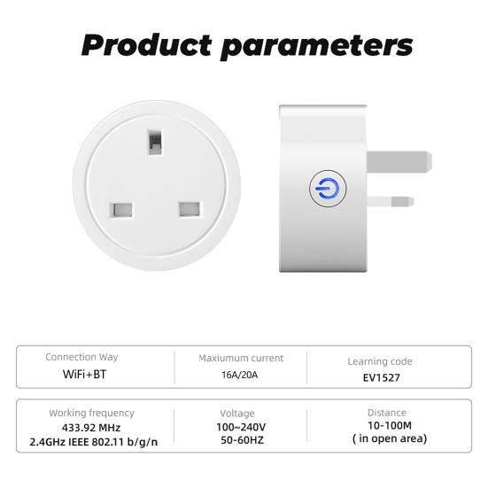 Умная розетка Голосовое управление Огнестойкий универсальный многофункциональный энергосберегающий таймер Вилка стандарта Великобритании 16А Беспроводной пульт дистанционного управления Wi-Fi Умный переключатель