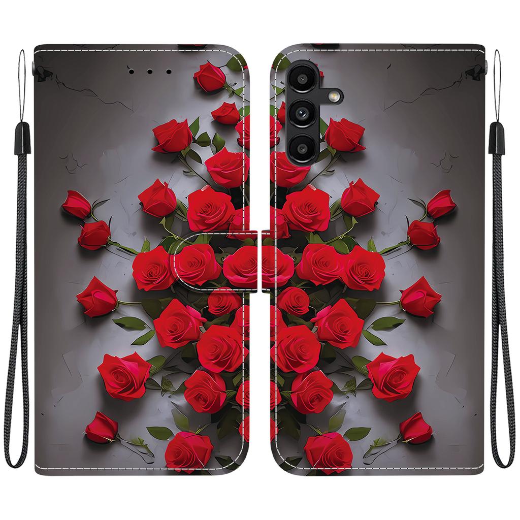 Чехол-книжка из искусственной кожи ручной работы для Samsung Galaxy A13 5G (SM-A136U/A136W/A136B)- Противоскользящий ударопрочный чехол с ремешком на запястье и дизайнами в виде сердец/роз и кошек