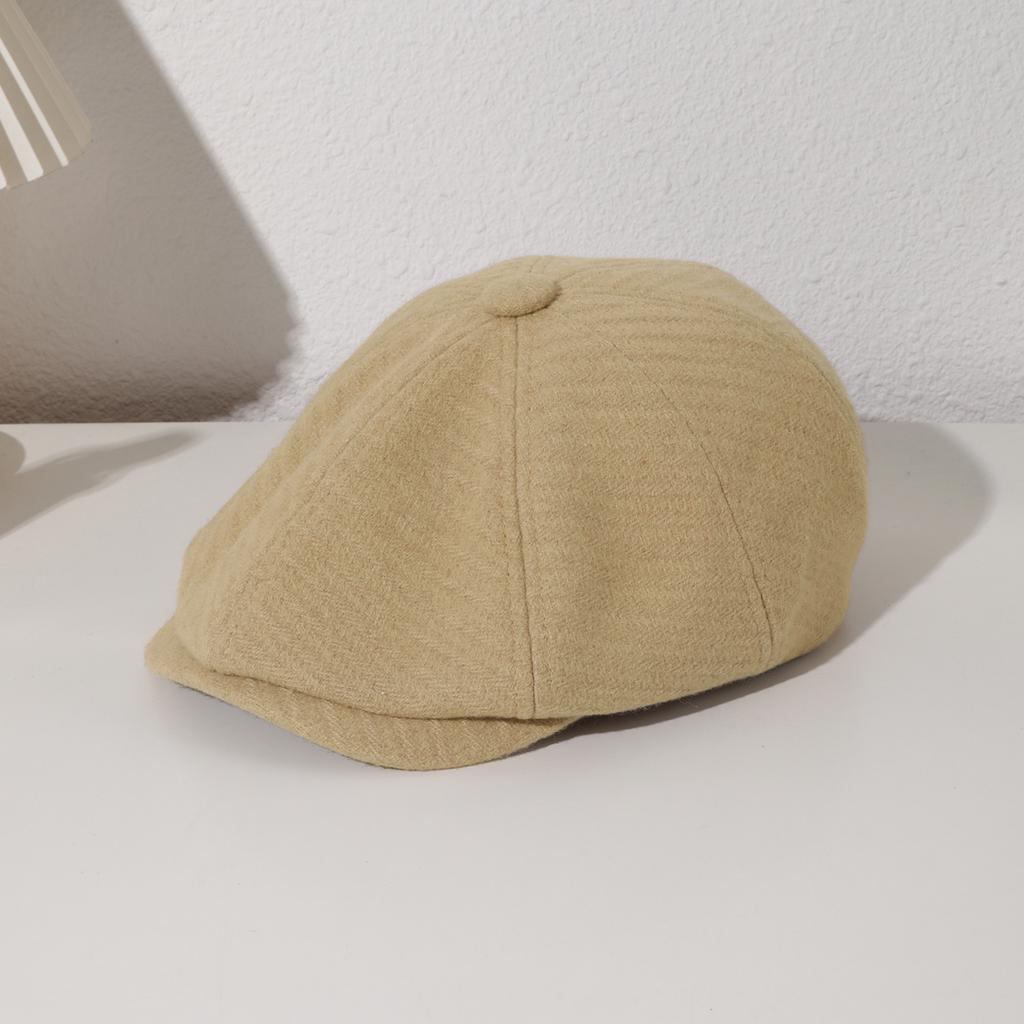 Korean-style solid-color knitted octagonal newsboy cap with top, retro style, versatile and forward cap for daily commuting