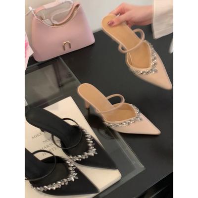 Новые туфли-лодочки на высоком каблуке со стразами, сексуальные с открытой пяткой, на тонком каблуке, красивые полусандалии, одинарная обувь