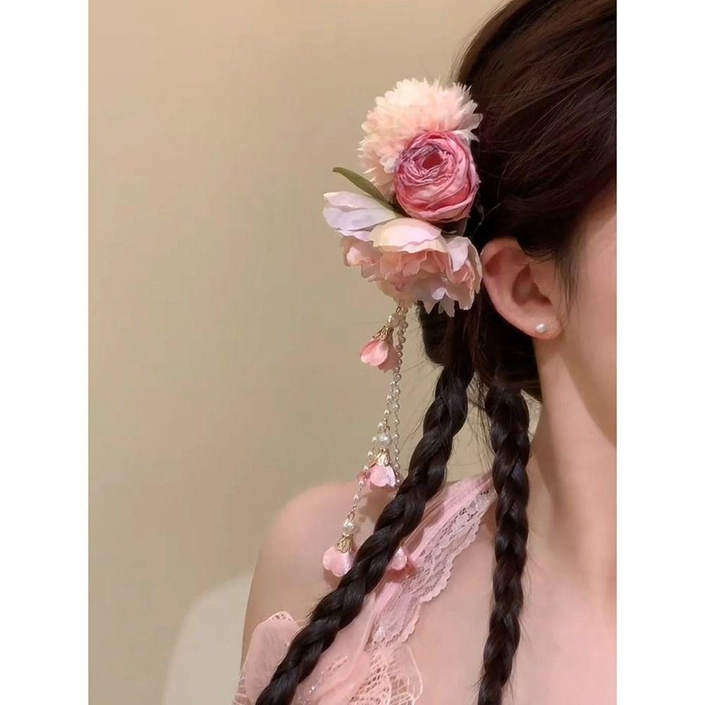 1Pcs Chinese Style Hair Clip Headpieces Fresh Flower Hairpin Durable Hanfu Hair Accessories