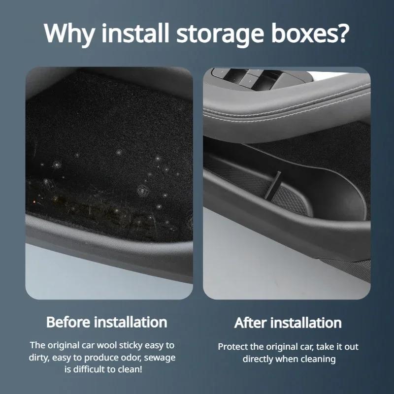 Для Tesla Model 3 Highland 2025 Коробка для хранения на боковой двери автомобиля Передняя Задняя Сторона TPE Органайзер-лоток для хранения на двери Аксессуары для интерьера