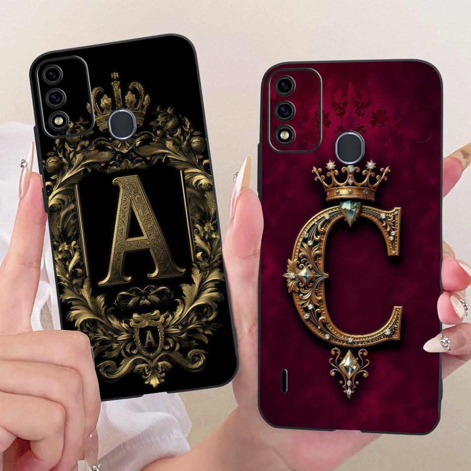 For ITEL A48 Royal Crown Initial Letter Couple Phone Case For Itel A48 Black Silicone Soft Covers Bumpers