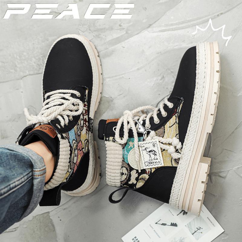 Мужские кроссовки с высоким верхом осень и зима новая корейская версия обувь с медведем рабочие ботинки локомотивные мужские туфли уличные ретро кожаные ботинки высотные