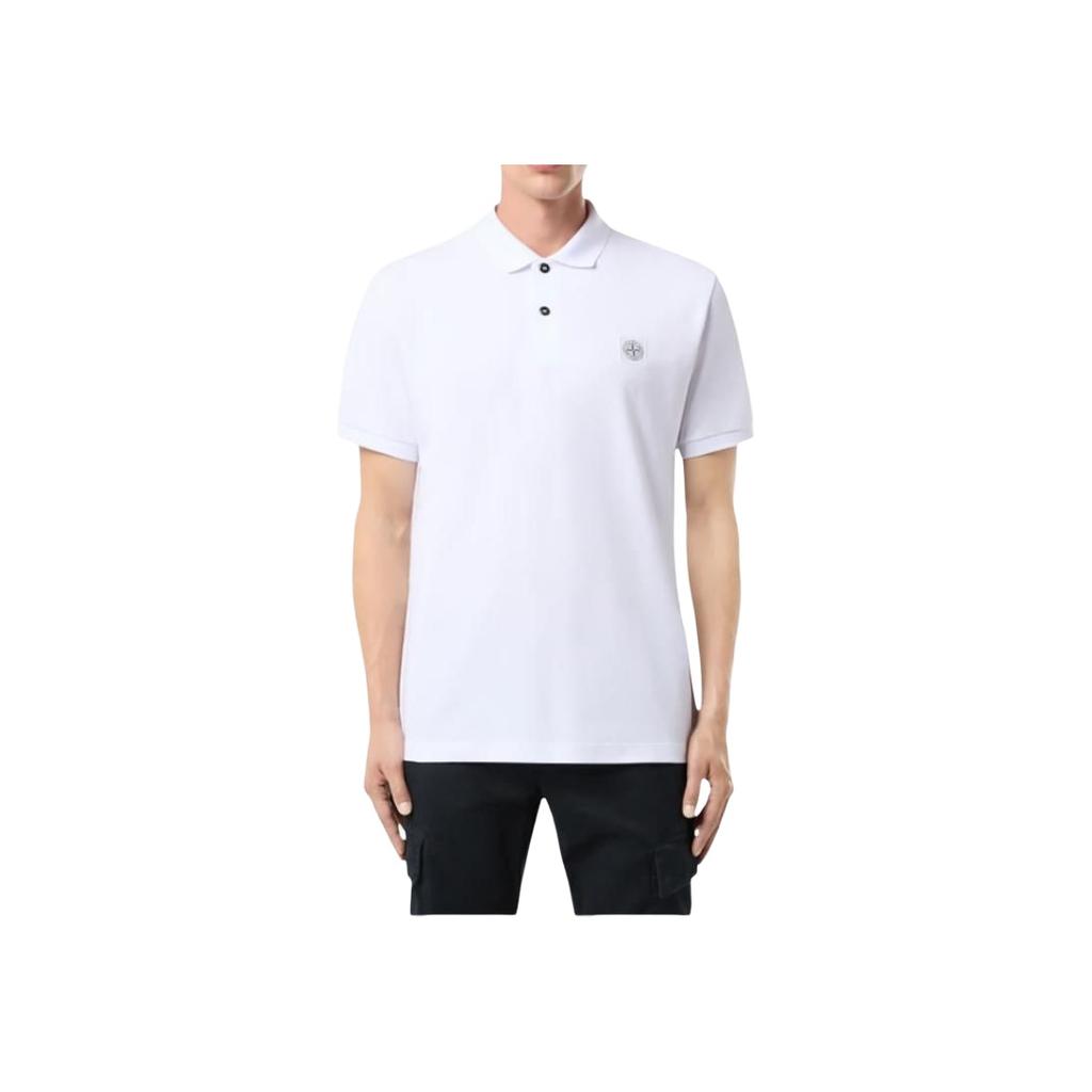 STONE ISLAND Мужская рубашка поло с коротким рукавом и логотипом, белая K1S1522000-2RS0039-V0001