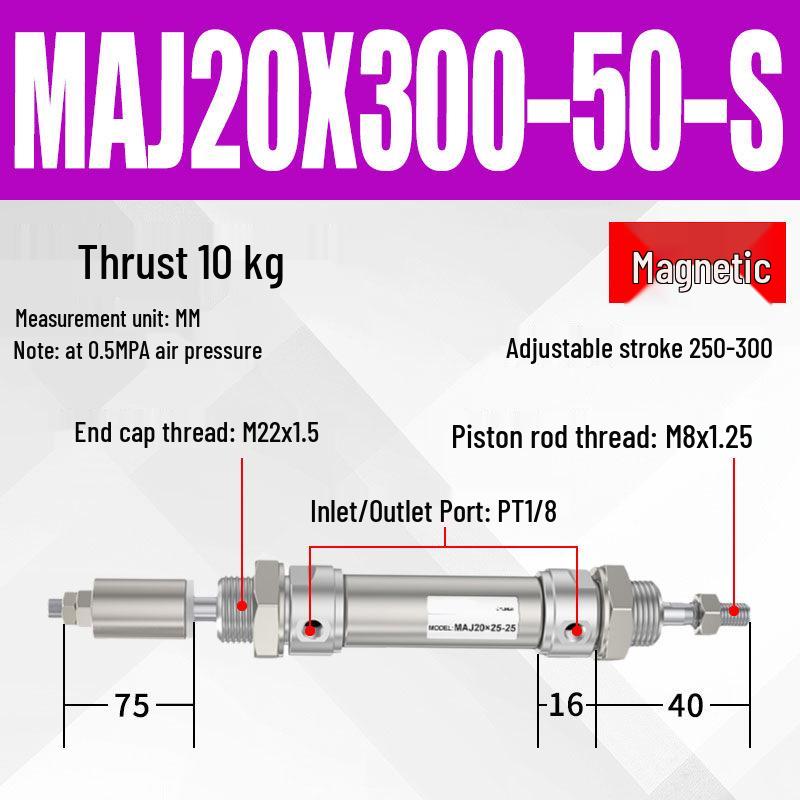 Adjustable Stroke Mini Stainless Steel Pneumatic Cylinder (maj16/20/25/32/40X100-25-50sca)