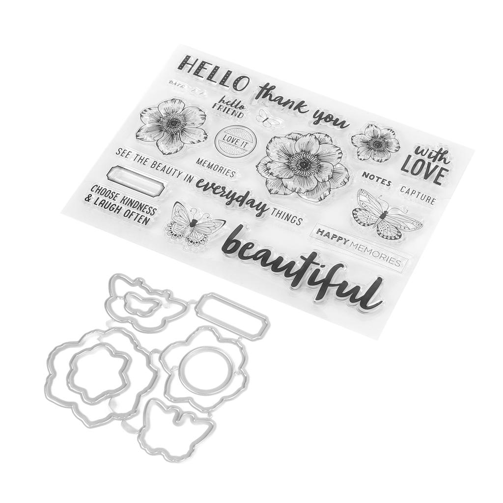 Clear Stamp Kit Unique Flower Design Transparent Template Embossing Cutting Die Set for DI
