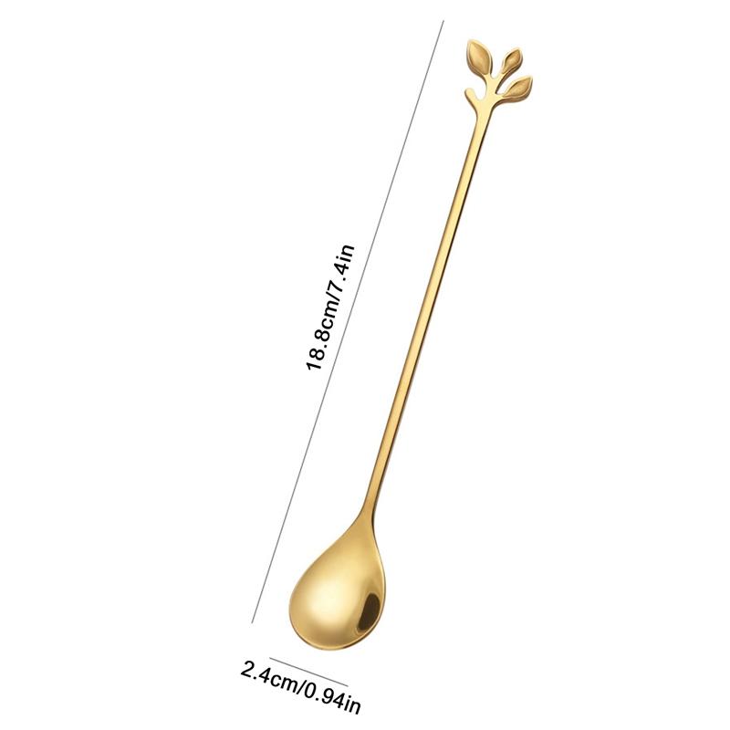 6 шт. Творческая личность Нержавеющая сталь Золотые ложки Дерево Лист Ложка Кофейная ложка Чайная ложка Домашний Ресторан Десерт Столовые приборы Набор