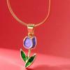 Ожерелье с подвеской в виде фиолетового цветка и зеленого листа для женщин, милое ожерелье с тюльпаном для девочек, великолепная повседневная одежда, модные ювелирные изделия