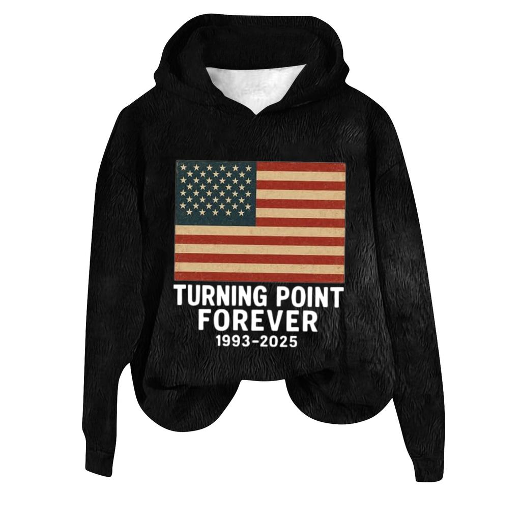 Women's Hooded Long Sleeve Printed Flannel Top Hooded Sweatshirt