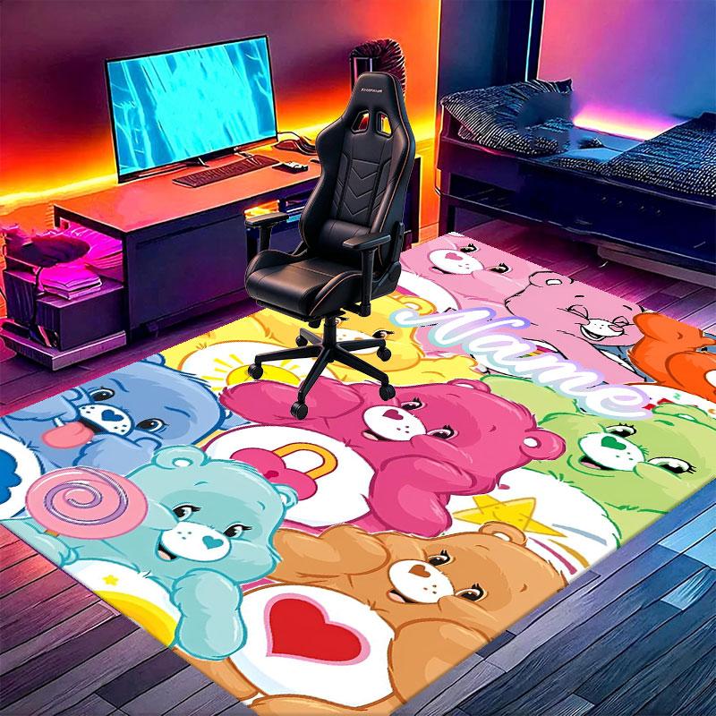 Custom Name Personalized Care Bears Print Carpet, Versatile Home Decor Rug, for Playroom, Apartment, Balcony, Entryway, Hallway Gift