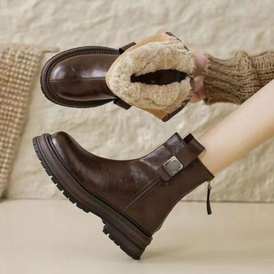 Ретро зимние ботинки женские новые зимние ботинки на платформе короткие ботинки британские теплые бархатные утолщенные ботинки Мартин