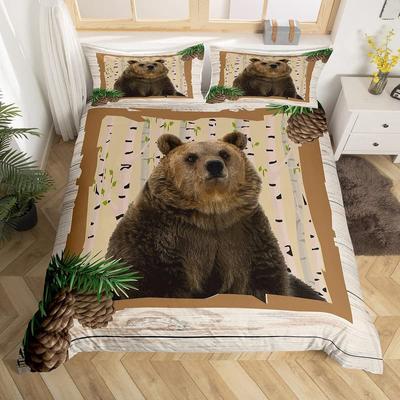 Пододеяльник Bear King Queen в деревенском стиле с изображением дикой природы, комплект постельного белья Pine Cone Farmhouse из дерева, полиэстеровое одеяло, чехол